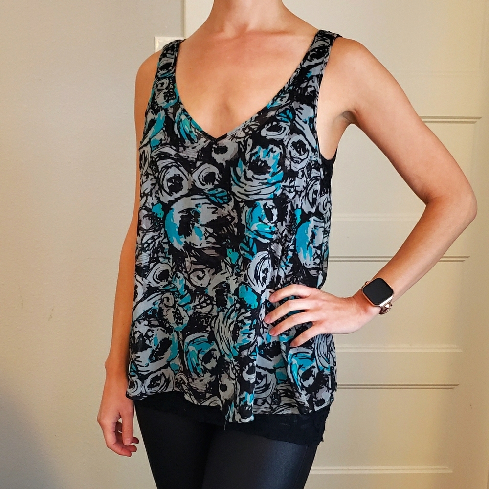 Nollie sheer fabric rose print tank